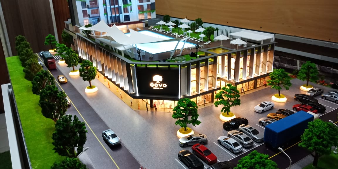 Technology campus master plan model showing phased development